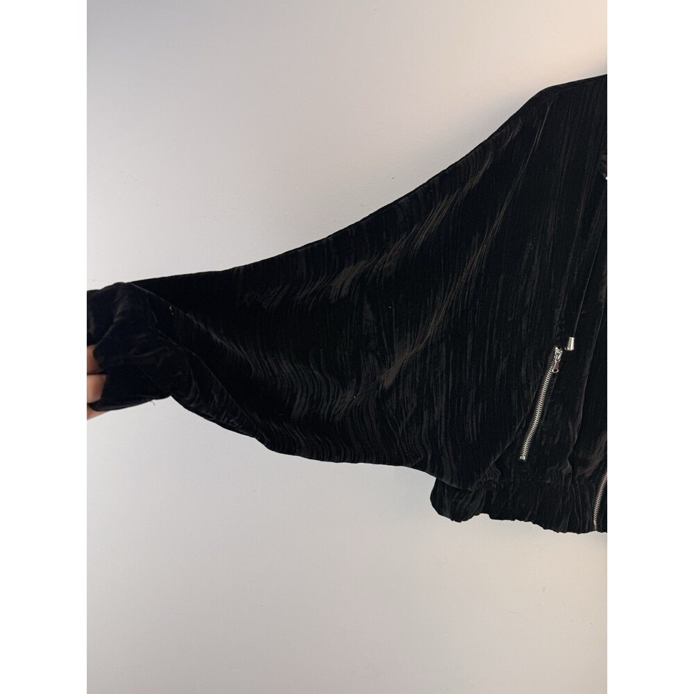 Catherine Malandrino Women Jacket M Black Crushed Velvet Moto Full Zip - Picture 9 of 10
